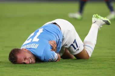 Roma, İtalya 27.08.2023: Ciro Immobile of Lazio İtalya Serie A TIM 2023-2024 futbol maçının 2. gününde yaralandı, SS Lazio ile Cenova CFC arasında Roma Olimpiyat Stadyumu 'nda.