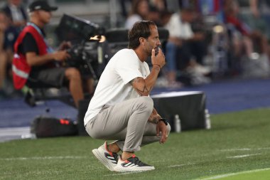 Roma, İtalya 27.08.2023: Gilardino Genoa teknik direktörü İtalya Serie A TIM 2023-2024 futbol maçının 2. gününde, SS Lazio ile Cenova CFC arasında Roma Olimpiyat Stadyumu 'nda oynandı..