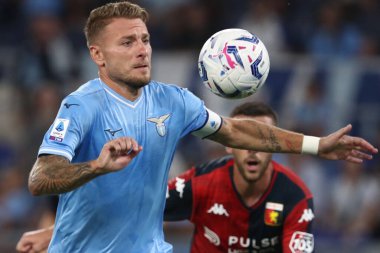 Roma, İtalya 27.08.2023: Lazio 'lu Ciro Immobile İtalya Serie A TIM 2023-2024 futbol maçının 2. gününde, SS Lazio ile Cenova CFC arasında Roma Olimpiyat Stadyumu' nda oynandı..