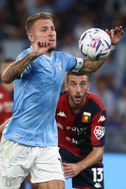 Roma, İtalya 27.08.2023: Lazio 'lu Ciro Immobile İtalya Serie A TIM 2023-2024 futbol maçının 2. gününde, SS Lazio ile Cenova CFC arasında Roma Olimpiyat Stadyumu' nda oynandı..