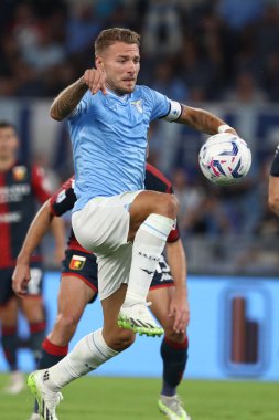 Roma, İtalya 27.08.2023: Lazio 'lu Ciro Immobile İtalya Serie A TIM 2023-2024 futbol maçının 2. gününde, SS Lazio ile Cenova CFC arasında Roma Olimpiyat Stadyumu' nda oynandı..