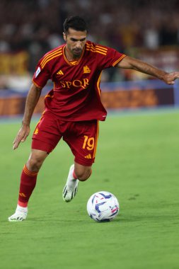Roma, İtalya 01.09.2023: Roma 'daki Olimpiyat Stadyumu' nda AS Romanlarına karşı AC Milan arasındaki İtalya Serie A TIM 2023-2024 futbol karşılaşması sırasında Romanların Zeki Çelik faaliyet gösteriyor.