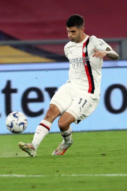 Roma, İtalya 01.09.2023: Milan 'dan Christian Pulisiç İtalya Serie A TIM 2023-2024 futbol maçının 3. gününde Roma' daki Olimpiyat Stadyumu 'nda AS Romanlar AC Milan' a karşı.