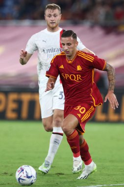 Roma, İtalya 01.09.2023: Riccardo Pagano İtalya Serie A TIM 2023-2024 futbol maçının 3. gününde Roma 'daki Olimpiyat Stadyumu' nda AS Romanlar AC Milan 'a karşı..