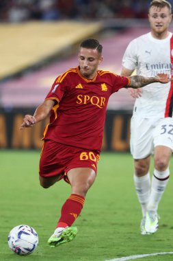 Roma, İtalya 01.09.2023: Riccardo Pagano İtalya Serie A TIM 2023-2024 futbol maçının 3. gününde Roma 'daki Olimpiyat Stadyumu' nda AS Romanlar AC Milan 'a karşı..