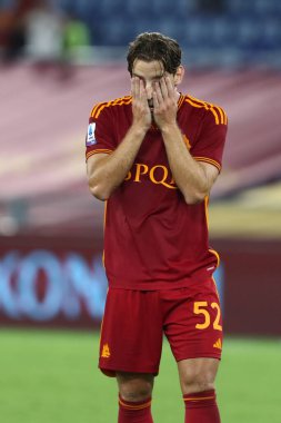 Roma, İtalya 01.09.2023: İtalya Serie A TIM 2023-2024 futbol karşılaşması sonunda Roma Olimpiyat Stadyumu 'nda AS Romanlar AC Milan' a karşı..