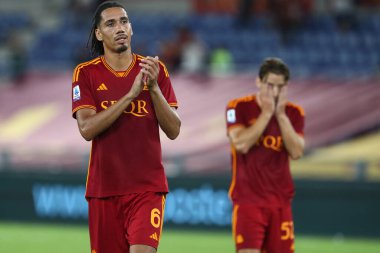 Roma, İtalya 01.09.2023: Roma 'nın Edoardo Bove' u ve İtalya Serie A TIM 2023-2024 futbol karşılaşmasının 3. gününde Roma 'nın Roma Olimpiyat Stadyumu' nda AS Romanları AC Milan 'a karşı..