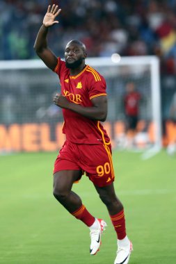 Roma, İtalya 01.09.2023: Romelu Lukaku sunumu İtalya Serie A TIM 2023-2024 futbol karşılaşmasının 3. gününde, AS Romanlar AC Milan 'a karşı Roma Olimpiyat Stadyumu' nda.