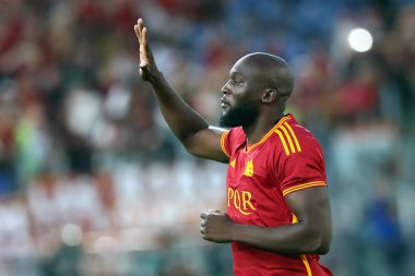 Roma, İtalya 01.09.2023: Romelu Lukaku sunumu İtalya Serie A TIM 2023-2024 futbol karşılaşmasının 3. gününde, AS Romanlar AC Milan 'a karşı Roma Olimpiyat Stadyumu' nda.