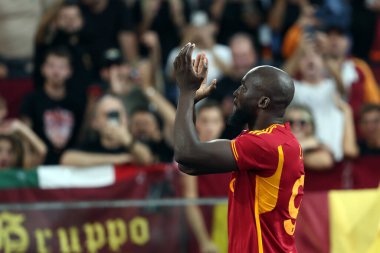 Roma, İtalya 01.09.2023: Romelu Lukaku sunumu İtalya Serie A TIM 2023-2024 futbol karşılaşmasının 3. gününde, AS Romanlar AC Milan 'a karşı Roma Olimpiyat Stadyumu' nda.