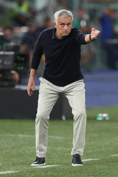 Rome Italië 2023 Jose Mourinho Coach Van Roma Actie Tijdens — Stockfoto