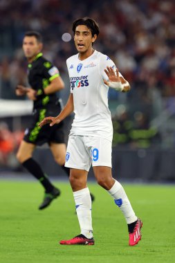 Roma, İtalya 17.09.2023: Empoli takımından Yusuf Maleh, Roma 'daki Olimpiyat Stadyumu' nda AS Roma - Empoli FC arasındaki İtalya Serie A TIM 2023-2024 futbol karşılaşmasında eylem halinde..
