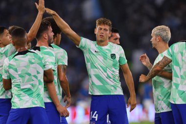 Roma, İtalya 19.09.2023: Atletico Madrid Uefa Şampiyonlar Ligi 2023-2024, E grubu, SS Lazio ile Atletico de Madrid arasında Roma Olimpiyat Stadyumu 'nda oynanan karşılaşma öncesi ısınma turu.