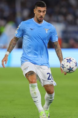 Roma, İtalya 19.09.2023: Lazio 'lu Mattia Zaccagni, Uefa Şampiyonlar Ligi 2023-2024, E grubu, SS Lazio ile Atletico de Madrid arasında Roma Olimpiyat Stadyumu' nda oynanan karşılaşmada..