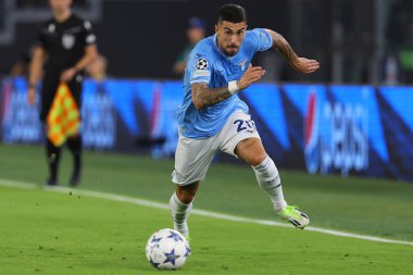 Roma, İtalya 19.09.2023: Lazio 'lu Mattia Zaccagni, Uefa Şampiyonlar Ligi 2023-2024, E grubu, SS Lazio ile Atletico de Madrid arasında Roma Olimpiyat Stadyumu' nda oynanan karşılaşmada..