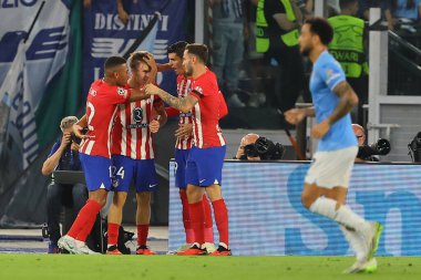 Roma, İtalya 19.09.2023: Atletico 'dan Pablo Barrios golü attı ve Uefa Şampiyonlar Ligi 2023-2024 futbol, E grubu, SS Lazio ile Atletico de Madrid arasında Roma Olimpiyat Stadyumu' nda oynanan karşılaşmayı kutladı..