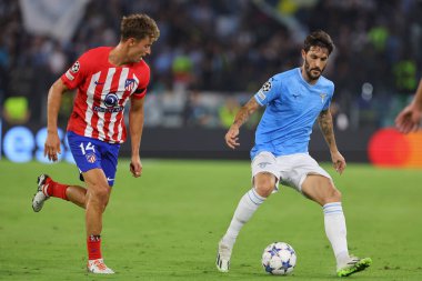 Roma, İtalya 19.09.2023: Atletico Marcos Llorente, Lazio Luis Alberto Uefa Şampiyonlar Ligi 2023-2024, E grubu, SS Lazio ile Atletico de Madrid arasında Roma Olimpiyat Stadyumu 'nda oynanan karşılaşma..