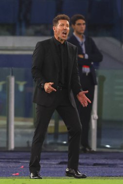 Roma, İtalya 19.09.2023: Diego Simeone teknik direktörü Atletico Uefa Şampiyonlar Ligi 2023-2024, E grubu, SS Lazio ile Atletico de Madrid arasında Roma Olimpiyat Stadyumu 'nda oynanan maçta görev aldı..