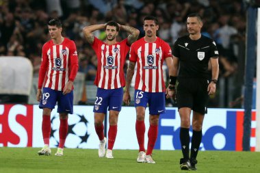 Roma, İtalya 19.09.2023: Uefa Şampiyonlar Ligi 2023-2024 futbol takımı E grubu, SS Lazio ile Atletico de Madrid arasında Roma Olimpiyat Stadyumu 'nda oynanan karşılaşma sonrasında Atletico oyuncularını hayal kırıklığına uğrattı..