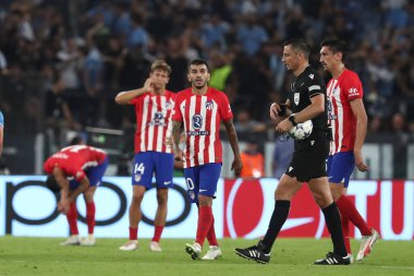 Roma, İtalya 19.09.2023: Uefa Şampiyonlar Ligi 2023-2024 futbol takımı E grubu, SS Lazio ile Atletico de Madrid arasında Roma Olimpiyat Stadyumu 'nda oynanan karşılaşma sonrasında Atletico oyuncularını hayal kırıklığına uğrattı..