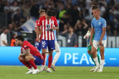 Roma, İtalya 19.09.2023: Uefa Şampiyonlar Ligi 2023-2024 futbol takımı E grubu, SS Lazio ile Atletico de Madrid arasında Roma Olimpiyat Stadyumu 'nda oynanan karşılaşma sonrasında Atletico oyuncularını hayal kırıklığına uğrattı..