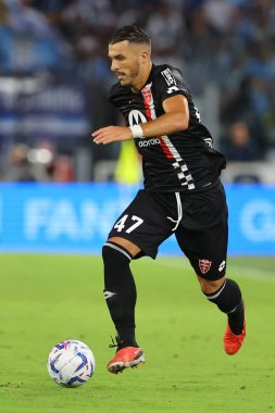 Roma, İtalya 23.09.2023: Monza 'lı Dany Mota İtalya Serisi A TIM 2023-2024 5 günlük futbol karşılaşması sırasında Roma Olimpiyat Stadyumu' nda SS Lazio ile AC Monza arasındaki maç devam ediyor.