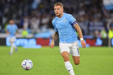 Roma, İtalya 23.09.2023: Lazio 'lu Ciro Immobile İtalya Serie A TIM 2023-2024 5 futbol karşılaşması sırasında Roma' daki Olimpiyat Stadyumu 'nda SS Lazio' ya karşı AC Monza.