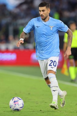 Roma, İtalya 23.09.2023: Lazio 'lu Mattia Zaccagni İtalya Serie A TIM 2023-2024 5 günlük futbol karşılaşmasında SS Lazio' nun AC Monza 'ya karşı Roma Olimpiyat Stadyumu' nda oynadığı karşılaşmada.