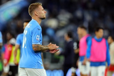 Roma, İtalya 23.09.2023: İtalya Serie A TIM 2023-2024 futbol karşılaşması sonunda Lazio 'nun AC Monza' ya karşı Roma Olimpiyat Stadyumu 'nda oynadığı karşılaşmada Lazio' lu Ciro Immobile 'i hayal kırıklığına uğrattı..