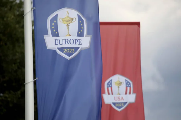 Рим Италия 2023 Официальный Флаг Турнира Продолжается Подготовка Кубку Райдера — стоковое фото