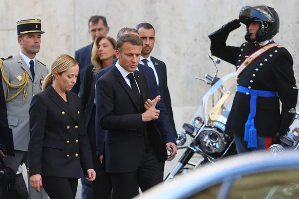 Ρώμη Ιταλία 2023 Πρωθυπουργός Giorgia Meloni Και Πρόεδρος Της Γαλλικής — Φωτογραφία Αρχείου