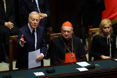 Roma, İtalya 26.09.2023: Gianni Letta cenaze töreninde eski cumhurbaşkanı Giorgio Napolitano, Roma, 26 Eylül 2023.