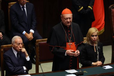 Roma, İtalya 26.09.2023: Kardinal Gianfranco Ravasi eski cumhurbaşkanı Giorgio Napolitano 'nun cenaze töreninde, 26 Eylül 2023.