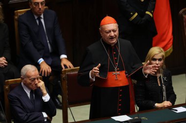 Roma, İtalya 26.09.2023: Gianni Letta, Kardinal Gianfranco Ravasi eski cumhurbaşkanı Giorgio Napolitano 'nun cenaze töreninde, 26 Eylül 2023.