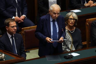 Roma, İtalya 26.09.2023: Giuliano Amato cenaze töreninde eski cumhurbaşkanı Giorgio Napolitano 'nun devlet cenazesini sundu, 26 Eylül 2023.