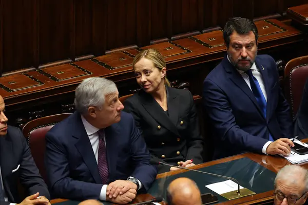 Řím Itálie 2023 Premiér Giorgia Meloni Italský Ministr Tajani Matteo — Stock fotografie