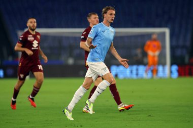 Roma, İtalya 27.09.2023: Lazio 'lu Nicolo Rovella İtalya Serie A TIM 2023-2024 6 gün süren karşılaşmada SS Lazio FC Torino ile Roma Olimpiyat Stadyumu' nda oynanan karşılaşma..