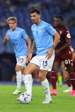 Roma, İtalya 27.09.2023: Lazio 'lu Alessio Romagnoli, İtalya Serie A TIM 2023-2024 6 günlük futbol karşılaşmasında SS Lazio ile FC Torino arasında Roma Olimpiyat Stadyumu' nda oynanan karşılaşma..