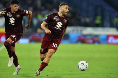 Roma, İtalya 27.09.2023: Torino 'lu Vlasiç İtalya Serie A TIM 2023-2024 6 günlük futbol karşılaşması sırasında Roma Olimpiyat Stadyumu' nda SS Lazio FC Torino 'ya karşı.
