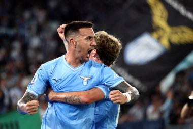 Roma, İtalya 27.09.2023: Lazio 'lu Matias Vecino golü attı ve İtalya' daki Serie A TIM 2023-2024 6 günlük futbol karşılaşmasında SS Lazio ile Roma Olimpiyat Stadyumu 'ndaki FC Torino arasında oynanan karşılaşmayı kutladı..