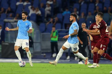 Roma, İtalya 27.09.2023: Lazio 'dan Luis Alberto, Lazio' dan Taty Castellanos İtalya Serisi A TIM 2023-2024 6 günlük futbol karşılaşması sırasında Roma Olimpiyat Stadyumu 'nda SS Lazio FC Torino' ya karşı..