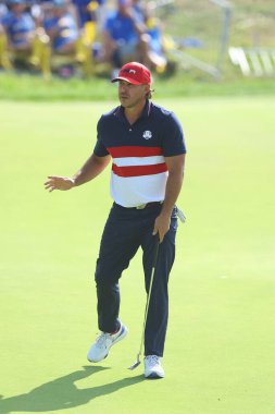 Roma, İtalya 01.10.2023: Brooks KOEPKA tekli maçlarda ve Avrupa takımı RYDER CUP 2023 'te Marco Simone Golf Country Club di Guidonia Montecelio, Roma' da kupayı kazandı