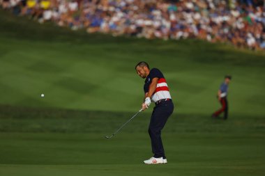 Roma, İtalya 01.10.2023: Xander SCHAUFFELE tekli maçlarda ve Avrupa takımı RYDER CUP 2023 'te Marco Simone Golf Kulübü di Guidonia Montecelio, Roma' da kupayı kazandı