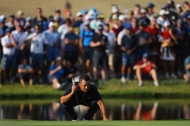 Roma, İtalya 01.10.2023: Xander SCHAUFFELE tekli maçlarda ve Avrupa takımı RYDER CUP 2023 'te Marco Simone Golf Kulübü di Guidonia Montecelio, Roma' da kupayı kazandı