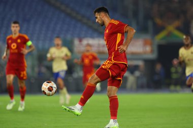 Roma, İtalya 05.10.2023: Zeki Roman Celik UEFA Avrupa Ligi 2023-2024, G grubu, AS Roman Servette FC ile Roma 'daki Olimpiyat Stadyumu' nda oynanan futbol karşılaşması.