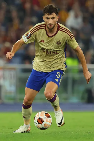 stock image Rome, Italy 05.10.2023: Miroslav Stevanovic of Servette in action during the UEFA Europa League 2023-2024, group G, football match between AS Roma vs Servette FC at Olympic Stadium in Rome.