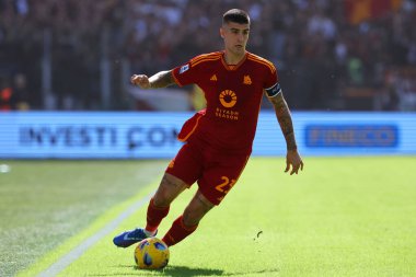 Roma, İtalya 22.10.2023: Roma 'dan Gianluca Mancini İtalya Serie A TIM 2023-2024 futbol maçının dokuzuncu gününde Roma' daki Olimpiyat Stadyumu 'nda AS Romanlar AC Monza' ya karşı..