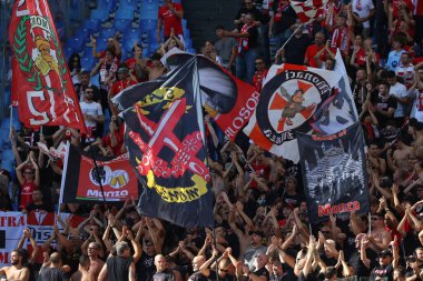 Roma, İtalya 22.10.2023: İtalya Serie A TIM 2023-2024 futbol maçının 9. gününde Monza taraftarları, AS Romanları AC Monza 'ya karşı Roma Olimpiyat Stadyumu' nda mücadele etti..