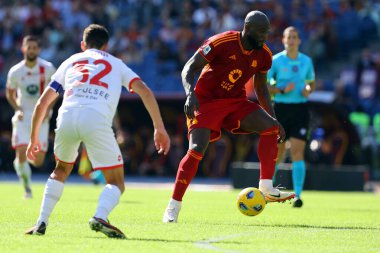 Roma, İtalya 22.10.2023: Roma 'dan Romelu Lukaku İtalya Serie A TIM 2023-2024 futbol karşılaşması sırasında, AS Romanlar AC Monza' ya karşı Roma Olimpiyat Stadyumu 'nda oynanan 9..