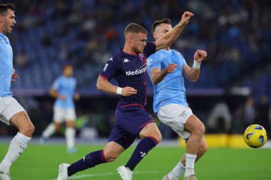 Roma, İtalya 30.10.2023: Fiorentina 'dan Lucas Beltran, İtalya Serie A TIM 2023-2024 futbol maçının 10. gününde Lazio ACF Fiorentina' ya karşı Roma Olimpiyat Stadyumu 'nda oynanan karşılaşma sırasında Lazio Patriği eylem halinde..